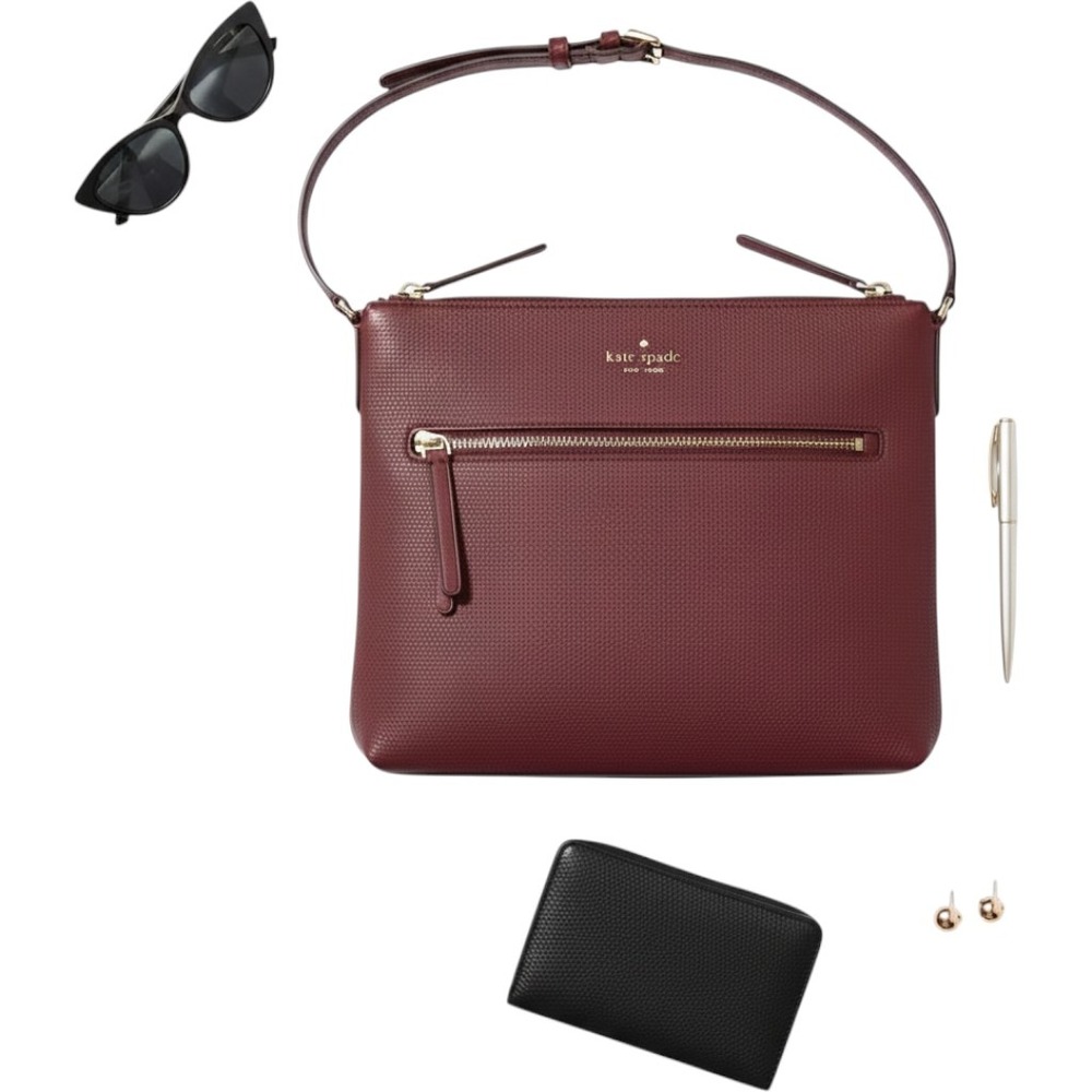 Pebbled Leather Crossbody Bag Zip Top Purse Gold‎ Tone